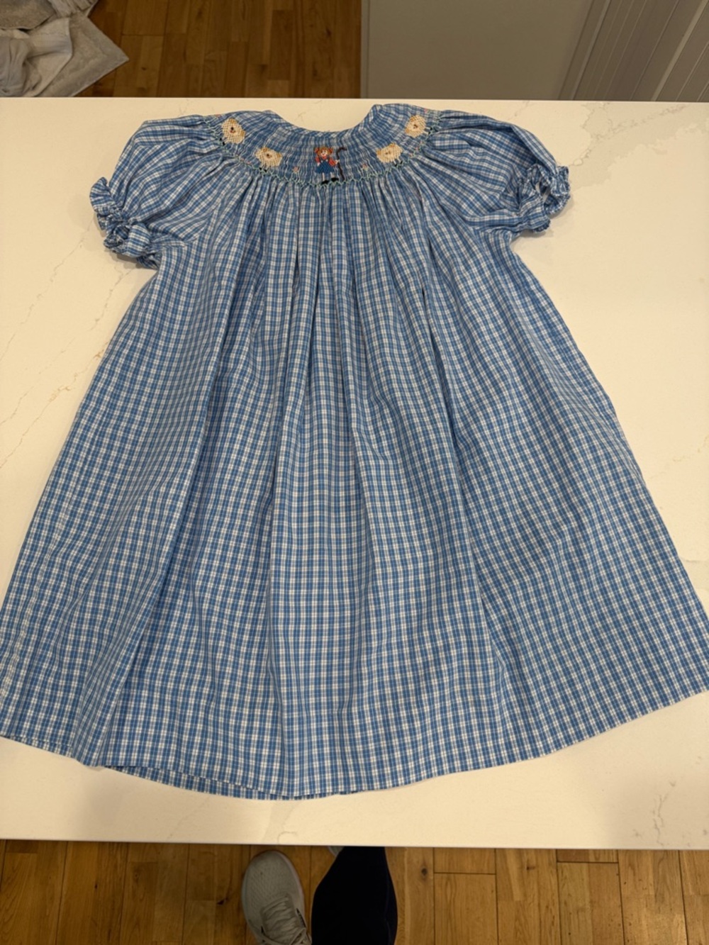 Blue Gingham Smocked Kids Dress